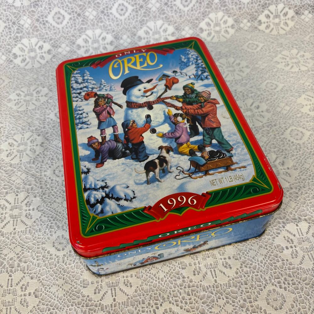 Vintage 1996 Oreo Snowman Christmas Holiday Cookie Tin Nabisco Limited Edition